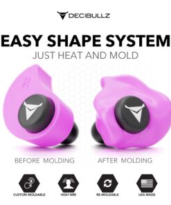 Decibullz - Custom Molded Earplugs, 31dB Highest NRR, Comfortable Hearing Protection for Shooting, Travel, Swimming, Work and Concerts (Pink) Pink 19 61oT9Ra2TML