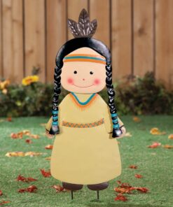 Alternative view of Native American Girl Lawn Stake by Maple Lane Creations, Thanksgiving Yard Décor, Metal, 29” High
