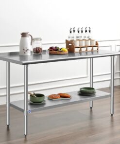 ROCKPOINT Stainless Steel Table for Prep & Work with Backsplash 60x24 Inches, NSF Metal Commercial Kitchen Table with Adjustable Under Shelf and Table Foot for Restaurant, Home and Hotel 60x24inch 40 61oViaypaoS