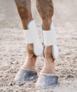 HORZE Chicago Protective Horse Tendon Boots - Lightweight Open Front Boots for Jumping, Trail Riding, and Turnout (Pair) - White/Grey - Horse 10 61oW9PA8NeL