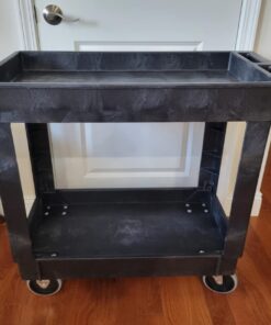 Rubbermaid Commercial Products 2-Shelf Service/Utility Cart with Wheels, 300-Pound Capacity, Black, Lipped Shelves with Handle, Use in School/Restaurant/Warehouse/Manufacturing Small 29 61od11Klu9L