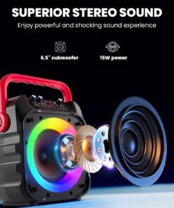 Karaoke Machine with Two Wireless Microphones, Portable Karaoke Machine for Adults & Kids, Portable Bluetooth Speaker with PA System, LED Lights, Supports TF Card/USB, AUX in, FM, USB,TWS (Red) red 15 61oeGZsqvzL