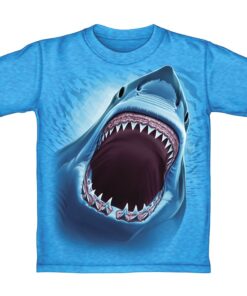 Great White Shark Turquoise Youth Tee Shirt Small