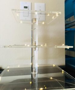 Vdomus 4 Tier Acrylic Cupcake Stand Pastry Stand with LED String Lights Dessert Tree Tower Cake Pyramid for Birthday Wedding Party Babyshower Christmas, Holds up to 50 Cupcakes (Warm) Gold 4 Tier Square 33 61ojVfEshUL