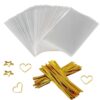COOLAKE Clear Treat Bags 100 PCS Cellophane Bags Clear Candy Bags with 100 PCS Metallic Twist Ties For Kids Birthday Candy Popcorn Gift Cookie Small (4''by 6'') 100PCS 4" by 6"
