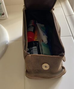 KOMALC Premium Buffalo Leather Unisex Toiletry Bag Travel Dopp Kit Distressed Tan 60 61or77SvGJL