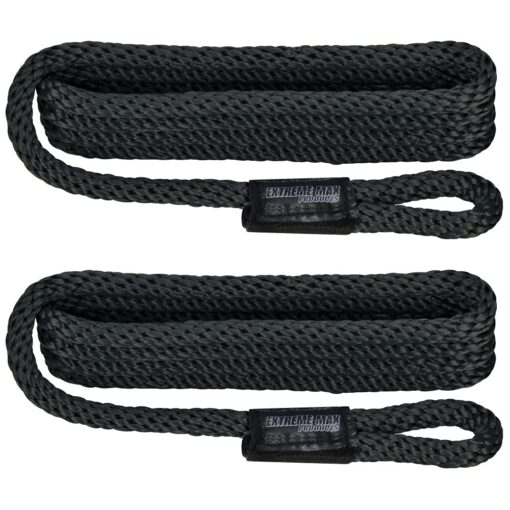 Extreme Max 3006.2153 BoatTector Solid Braid MFP Fender Line Value 2-Pack - 3/8" x 5', Black