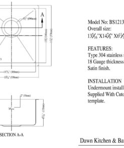 Dawn BS121307 Undermount Single Bowl Bar Sink, Polished Satin 11 61oxbRzUeoL