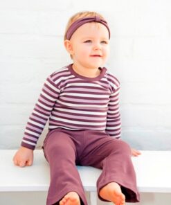 Alternative view of L'ovedbaby Organic Gloved-Sleeve Bodysuit Newborn Eggplant Stripe