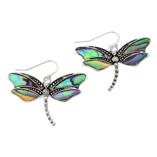 PammyJ Dragonfly Earrings for Women | Dragonfly Jewelry Abalone Hook Earrings