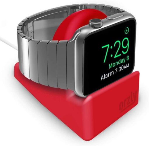 Orzly Compact Stand for Apple Watch - Nightstand Mode Compatible - RED Support Stand with integrated Cable Management Slot (38mm & 42mm & 40mm & 44mm compatible)