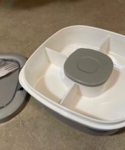 Bentgo® All-in-One Salad Container - Large Salad Bowl, Bento Box Tray, Leak-Proof Sauce Container, Airtight Lid, & Fork for Healthy Adult Lunches; BPA-Free & Dishwasher/Microwave Safe (Gray) Gray 46 61pIS8CrdqL