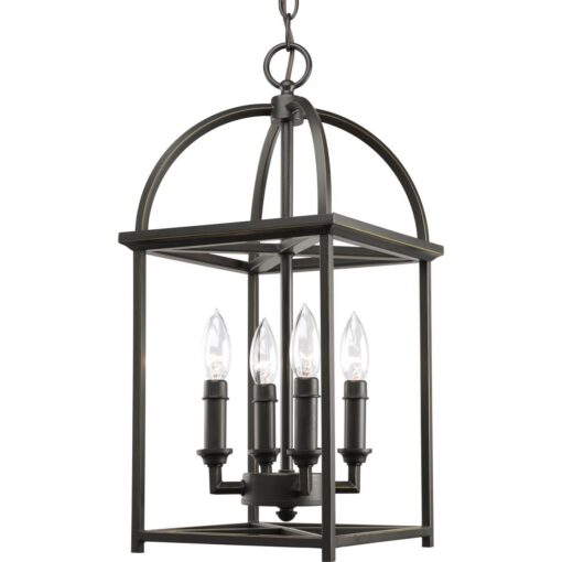 Progress Lighting Piedmont Collection Four-Light Cage Entry Light, Antique Bronze 13-3/8-Inch Width x 20-3/8-Inch Height