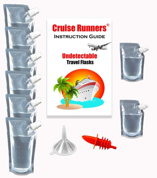 CRUISE RUNNERS Ship Flask Kit Sneak Alcohol Rum Runners For Cruise Liquor Smuggle Booze 6x32 oz. 2x8oz Hidden Secret