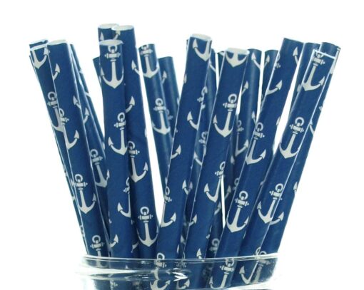 Anchor Sailing Straws (25 Pack) - Navy Blue Sea Anchors Paper Straws, Sailor & Nautical Party Supplies, Ahoy Matey Drinking Straws