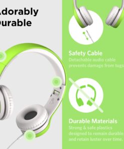 LilGadgets Connect+ Kids Headphones Wired with Microphone, Volume Limiting for Safe Listening, Adjustable Headband, Cushioned Earpads for Comfort, School Headphones for Kids, Green 21 61pM9U9U3cL