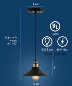 Linea di Liara Andante Black and Gold Farmhouse Pendant Lighting for Kitchen Island Industrial Hanging Light Fixtures Matte Black Pendant Light for Kitchen Sink, UL Listed Fixture Only Antique Brass 16 61pNOOxhgML