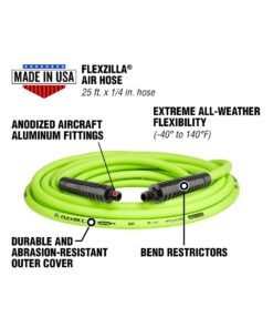 Flexzilla Air Hose, 1/4 in. x 25 ft., 1/4 in. MNPT Fittings, Heavy Duty, Lightweight, Hybrid, ZillaGreen - HFZ1425YW2 Flexzilla 1/4" (inches) x 25' (feet) Coupler and Plug 13 61pPnohhQVL