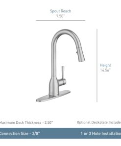 Moen Adler 87233SRS Spot Resist Stainless Zinc Pull Down Kitchen Faucet with Power Clean, Button, and Retractable Wand, ADA Compliant, Classic Style, Fashion-forward, Built to Last Standard 24 61pUgaL95cL