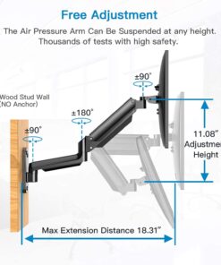 HUANUO Single Monitor Wall Mount for 13 to 32 Inch Computer Screen, Monitor Wall Mount Arm Holds up to 17.6lbs, Height Adjustable Full Motion Gas Spring Wall Monitor Mount - VESA Mount 75x75,100x100 24 61pVYESYJYL