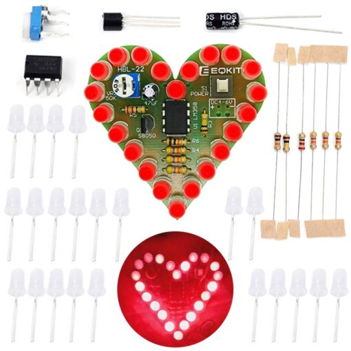 Soldering Practice Kit, Icstation Heart Shaped Led Light Soldering Project Electronics DIY Solder Kit for Back to School Students STEM Learning Project (Red, 1pc) Red