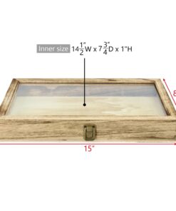 MOOCA Jewelry Display Case with Tempered Glass Lid and Metal Clasp, Home Organization Storage Box, 15 W x 8 1/2 D x 2 H in, Oak Color 11 61paIRVndaL
