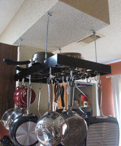 Fox Run Rectangular Hanging Pot Rack with Chains and 6 Hooks, 2 Inch, Black Iron Rectangular With Hooks 38 61pitPIauwL