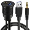 BATIGE USB 3.0 & 3.5mm Car Mount Flush Cable 3.5mm + USB3.0 AUX Extension Dash Panel Waterproof Mount Cable for Car Boat and Motorcycle - 3ft USB3.0 & DC3.5 3ft 28 61pl2 ue1bS