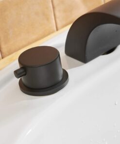 BWE Led Waterfall Widespread 8 Inch 2 Handle Bathroom Faucet 3 Hole Matte Black with Pop Up Drain Assembly with Overflow and Supply Line Vanity Lavatory Sink Mixer Tap 11 61pnjIxOWUL