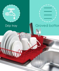 Dish Drying Rack (Red) | By Home Basics | Dish Drainers For Kitchen Counter | With Sloping Tray and Utensil Holder | Big Dish Drying Rack 13 61pqzqOIjdL