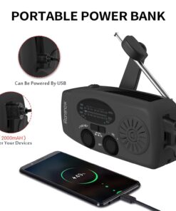 iRonsnow Solar Emergency NOAA Weather Radio Dynamo Hand Crank Self Powered AM FM WB Radios 3 LED Flashlight 2000mAh USB Smart Phone Charger Power Bank SOS Alarm (Black) 19 61q1Fx91ECL