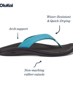 OLUKAI Ohana Women's Beach Sandals, Quick-Dry Flip-Flop Slides, Water Resistant, Wet Grip Soles & Compression Molded Footbed 5 Blue Mist/Black 10 61q2i8AM4iL