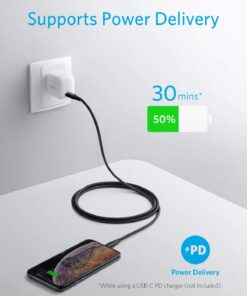 Alternative view of Anker USB C to Lightning Cable [6 ft, 2-Pack] Powerline+ II Nylon Braided Cable for iPhone 11/11 Pro / 11 Pro Max/X/XS/XR/XS Max / 8/8 Plus/AirPods Pro, Supports Power Delivery 6ft Black