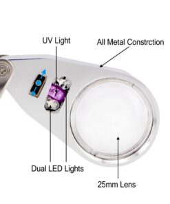 iKKEGOL 40X 25mm All Metal Magnifier Jeweler LED UV Lens Jewelery Loupe Magnifier (LED Currency Detecting/Jewelry Identifying Type) 16 61q30Gpp1GL