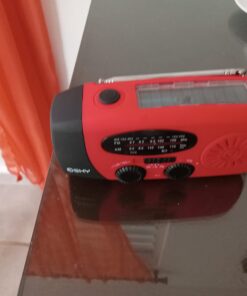 Esky Emergency Hand Crank Radio with 3 LED Flashlight, AM/FM/NOAA Portable Weather Radio with 2000mAh Power Bank Phone Charger, Solar Powered USB Charged Radio for Indoor Outdoor Camping, SOS Alarm Red 53 61q3K37bnRL