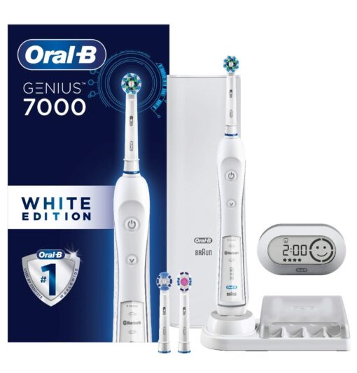 Oral-B 7000 SmartSeries Electric Toothbrush with Bluetooth Connectivity and Travel Case, White 6 Piece Set Handle