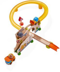 Alternative view of HABA Kullerbu at The Construction Site Play Track - 13 Piece Starter Set with 2 Vehicles and Fascinating Ball Drop - Ages 2 and Up