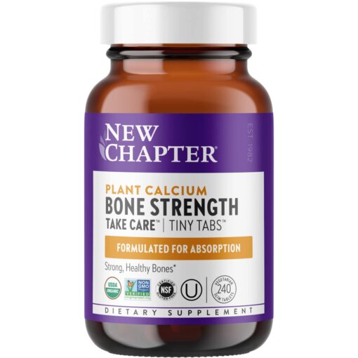 New Chapter Calcium Supplement - Bone Strength Tiny Tabs Organic Red Marine Algae Calcium - with Vitamin D3+K2 + Magnesium, 70+ Trace Minerals for Bone Health, Gluten Free, Easy to Swallow - 240 ct Unflavored 240 Count (Pack of 1)