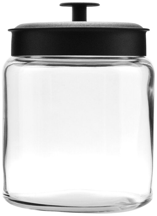 Anchor Hocking 96 Ounce Mini Montana Glass Jar with Lid (4 piece, black metal, dishwasher safe) 96 Ounce (Set of 2)