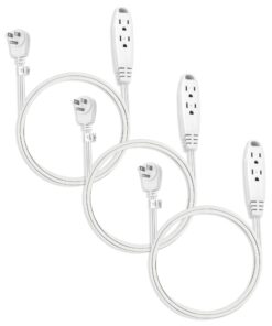 Aurum Cables 3 Outlet Extension Cord for Indoor, 3 Prong Extension Cord with 16AWG 125V 1625W, UL Listed Triple Wire Grounded Multi Outlet Plug 1ft White 3 Pack 1 ft Flat White