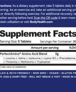 BodyHealth PerfectAmino Tablets (1PK), All 8 Essential Amino Acids with BCAAs + Lysine, Phenylalanine, Threonine, Methionine, Tryptophan, Supplement for Muscle Mass Production, Recovery & Strength 1 10 61qF8EXySbL