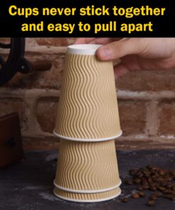 Alternative view of SPRINGPACK Disposable Paper Coffee Cups with Lids, 100 pack 12 oz Ripple Wall Insulated To Go Coffee Cups for Hot/Cold Beverage, Recyclable Takeaway Drinking Cups for Home Office Cafe Party
