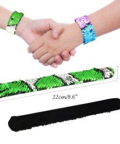 KUUQA 16 Pcs Magic Sequins The Mermaid Bracelets 2-Color Sequin Reversible Glitter Slap Bracelets Charms Wristband for Kids Little Mermaid Birthday Party Favors Bags Supplies (Random Colors) 20 61qIK3svwzL