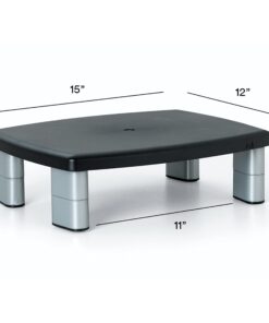 3M Adjustable Monitor Stand Riser, Three Leg Segments Simply Adjust Height, Sturdy Platform Holds Up to 80 lbs for Monitors, Laptops, and Printers, Space for Storage Underneath, Silver/Black (MS80B) 11-Inch 30 61qKfZddBkL