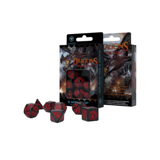 Q Workshop Dragon Black & red RPG Ornamented Dice Set 7 Polyhedral Pieces