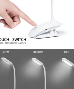 Raniaco Led Clip Reading Book Light Daylight 16 LEDs USB Rechargeable Reading Lamp-3 Brightness,Touch Switch Bedside Book Light with Good Eye Protection Brightness (White) 26 61qPgBmAboL