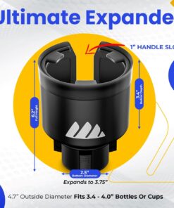 Integral Ultimate Expander Car Cup Holder - Adjustable Base - Expander & Organizer for Vehicles - Compatible with Coffee Mug, Yeti 14/24/36/46oz, Ramblers, Hydro Flasks 32/40oz, 3.4"-4.0" Bottles Black 1 Pack 27 61qPrCCVkSL 3