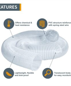 POWERTEC 70143 4" x 20' PVC Dust Collection Hose for Dust Collector for Woodworking and Shop Vacuum, 4 Inch Dust Collector Hose for Dust Collection Fittings, Clear 4" x 20' 17 61qUalN9DmS