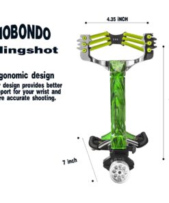 NOBONDO Strong Folding Slingshot - Powerful Adjustable Slingshot Rocket with Wrist Brace Hunting Survival Catapult with 2 Rubber Bands and 100 Ammo Balls Camouflage Green 13 61qcXqdjaS