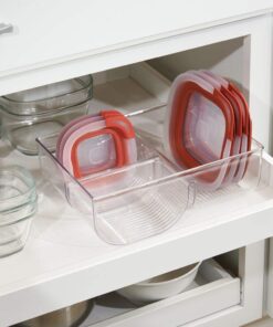 Alternative view of mDesign Food Storage Container Lid Holder, 3-Compartment Plastic Organizer Bin for Organization in Kitchen Cabinets, Cupboards, Pantry Shelves - Clear 11 x 7.75 x 3.75